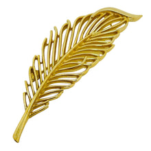Load image into Gallery viewer, TRIFARI crown signed vintage gold tone leaf designer brooch
