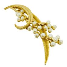 Load image into Gallery viewer, TRIFARI crown signed vintage gold tone pearls flower designer brooch
