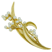 Load image into Gallery viewer, TRIFARI crown signed vintage gold tone pearls flower designer brooch
