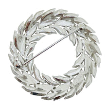 Load image into Gallery viewer, TRIFARI crown signed vintage silver tone leaf wreath designer brooch
