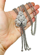 Load image into Gallery viewer, TRIFARI crown signed vintage silver tone pendant chain designer necklace
