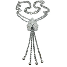 Load image into Gallery viewer, TRIFARI crown signed vintage silver tone pendant chain designer necklace
