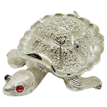 Load image into Gallery viewer, TRIFARI crown signed vintage silver tone ruby eyes turtle figural brooch
