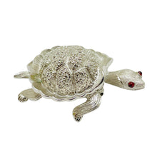 Load image into Gallery viewer, TRIFARI crown signed vintage silver tone ruby eyes turtle figural brooch
