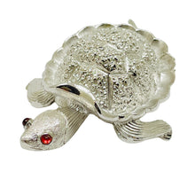 Load image into Gallery viewer, TRIFARI crown signed vintage silver tone ruby eyes turtle figural brooch

