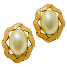 Load image into Gallery viewer, TRIFARI signed gold enamel pearl designer earrings
