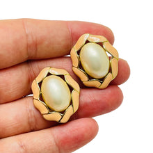 Load image into Gallery viewer, TRIFARI signed gold enamel pearl designer earrings
