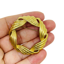 Load image into Gallery viewer, TRIFARI signed vintage gold tone circle designer brooch
