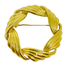 Load image into Gallery viewer, TRIFARI signed vintage gold tone circle designer brooch

