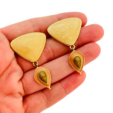 Load image into Gallery viewer, TRIFARI signed vintage gold tone enamel designer dangle earrings
