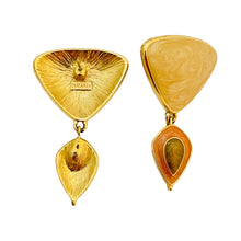 Load image into Gallery viewer, TRIFARI signed vintage gold tone enamel designer dangle earrings
