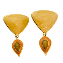 Load image into Gallery viewer, TRIFARI signed vintage gold tone enamel designer dangle earrings
