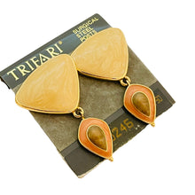 Load image into Gallery viewer, TRIFARI signed vintage gold tone enamel designer dangle earrings

