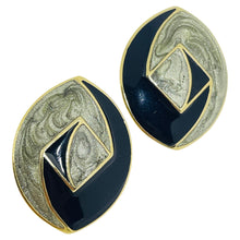 Load image into Gallery viewer, TRIFARI signed vintage gold tone enamel designer post earrings
