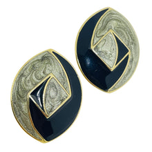 Load image into Gallery viewer, TRIFARI signed vintage gold tone enamel designer post earrings
