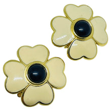 Load image into Gallery viewer, TRIFARI signed vintage gold tone enamel flower designer clip on earrings
