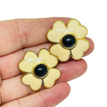 Load image into Gallery viewer, TRIFARI signed vintage gold tone enamel flower designer clip on earrings
