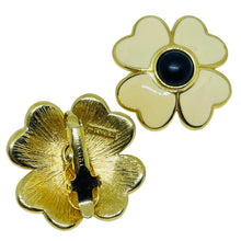 Load image into Gallery viewer, TRIFARI signed vintage gold tone enamel flower designer clip on earrings
