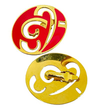 Load image into Gallery viewer, TRIFARI signed vintage gold tone hot pink enamel designer clip on earrings

