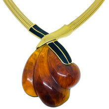 Load image into Gallery viewer, TRIFARI signed vintage gold tone omega chain resin enamel designer necklace
