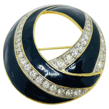 Load image into Gallery viewer, TRIFARI signed vintage gold tone rhinestone enamel designer brooch
