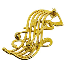 Load image into Gallery viewer, TRIFARI signed vintage gold tone rhinestone musical notes designer brooch
