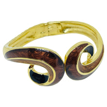 Load image into Gallery viewer, TRIFARI signed vintage gold tone swirl enamel designer clamper bracelet
