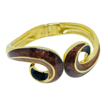 Load image into Gallery viewer, TRIFARI signed vintage gold tone swirl enamel designer clamper bracelet
