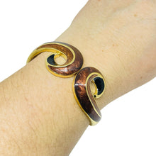 Load image into Gallery viewer, TRIFARI signed vintage gold tone swirl enamel designer clamper bracelet
