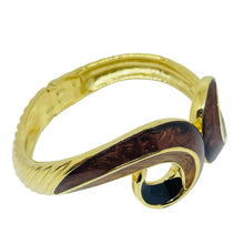 Load image into Gallery viewer, TRIFARI signed vintage gold tone swirl enamel designer clamper bracelet
