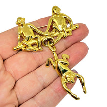 Load image into Gallery viewer, TRIFARI signed vintage gold tone three monkeys designer brooch
