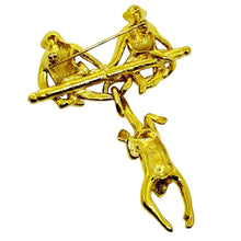 Load image into Gallery viewer, TRIFARI signed vintage gold tone three monkeys designer brooch
