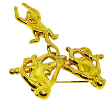 Load image into Gallery viewer, TRIFARI signed vintage gold tone three monkeys designer brooch
