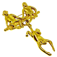 Load image into Gallery viewer, TRIFARI signed vintage gold tone three monkeys designer brooch
