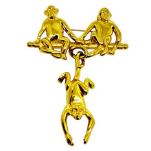 Load image into Gallery viewer, TRIFARI signed vintage gold tone three monkeys designer brooch
