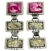 Load image into Gallery viewer, VERONICKA vintage signed silver tone pink faux stone designer clip on earrings
