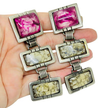 Load image into Gallery viewer, VERONICKA vintage signed silver tone pink faux stone designer clip on earrings
