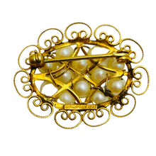 Load image into Gallery viewer, Vintage 12kt gold filled pearl small designer brooch

