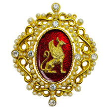 Load image into Gallery viewer, Vintage 1996 signed gold tone enamel designer brooch pendant
