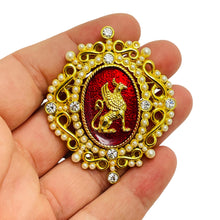 Load image into Gallery viewer, Vintage 1996 signed gold tone enamel designer brooch pendant
