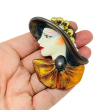 Load image into Gallery viewer, Vintage 80's flapper art deco style ladies face designer pin brooch

