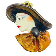 Load image into Gallery viewer, Vintage 80's flapper art deco style ladies face designer pin brooch
