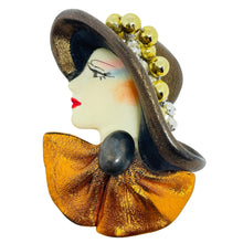 Load image into Gallery viewer, Vintage 80's flapper art deco style ladies face designer pin brooch
