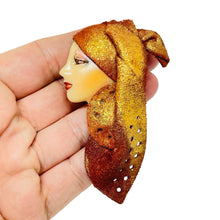 Load image into Gallery viewer, Vintage 80's flapper art deco style ladies face designer pin brooch
