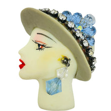 Load image into Gallery viewer, Vintage 80's flapper art deco style ladies face designer pin brooch
