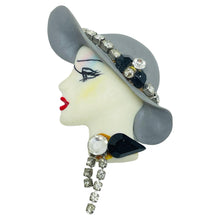 Load image into Gallery viewer, Vintage 80's flapper art deco style ladies face designer pin brooch
