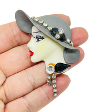 Load image into Gallery viewer, Vintage 80's flapper art deco style ladies face designer pin brooch
