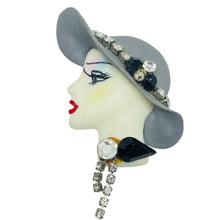 Load image into Gallery viewer, Vintage 80's flapper art deco style ladies face designer pin brooch
