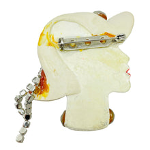 Load image into Gallery viewer, Vintage 80's flapper art deco style ladies face designer pin brooch
