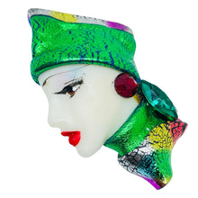 Load image into Gallery viewer, Vintage 80's flapper art deco style ladies face designer pin brooch
